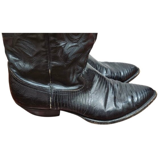 Vtg Larry Mahan Black Leather Cowboy Boots SIze 11 B, made in Texas main image 16